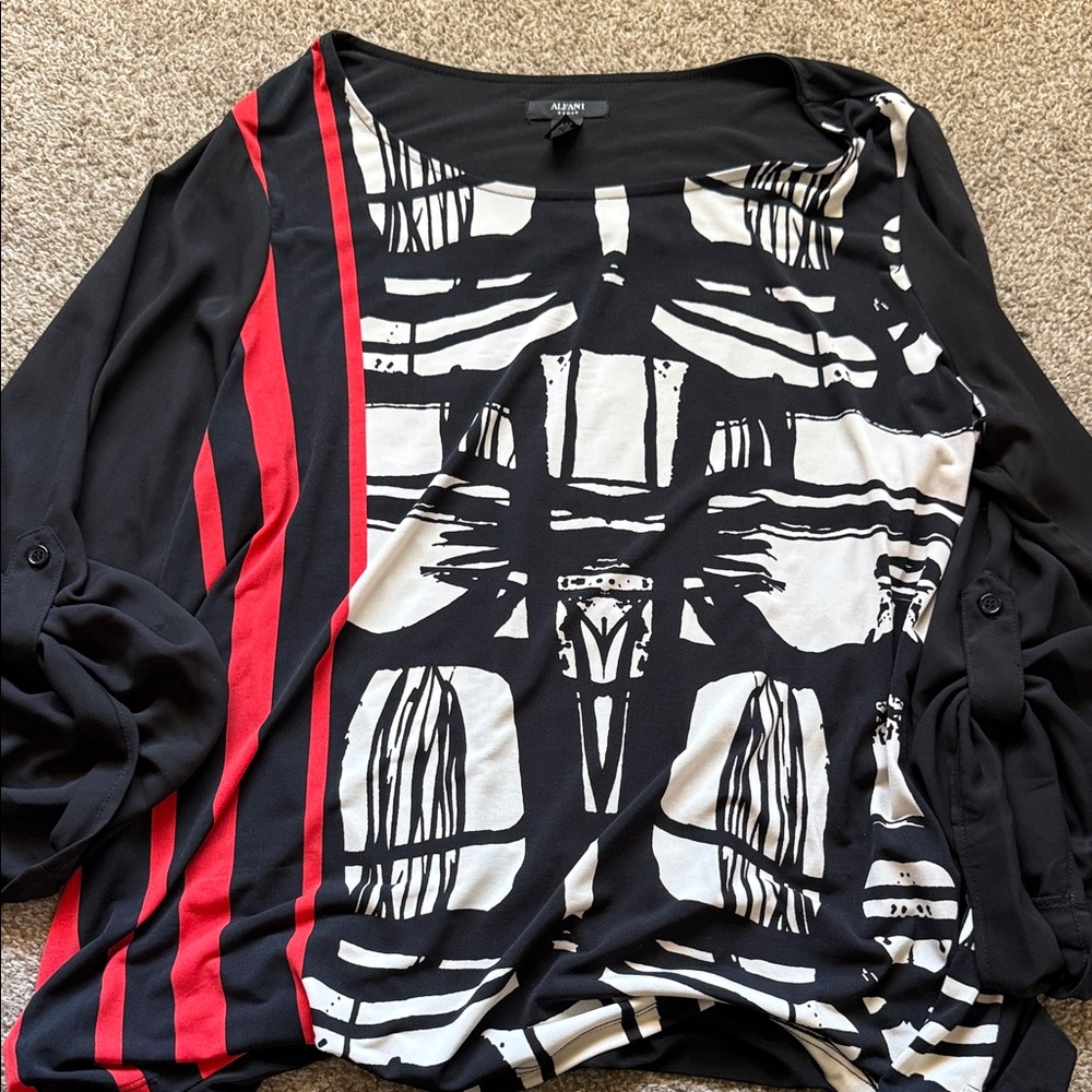 Alfani Black, Red and White Top